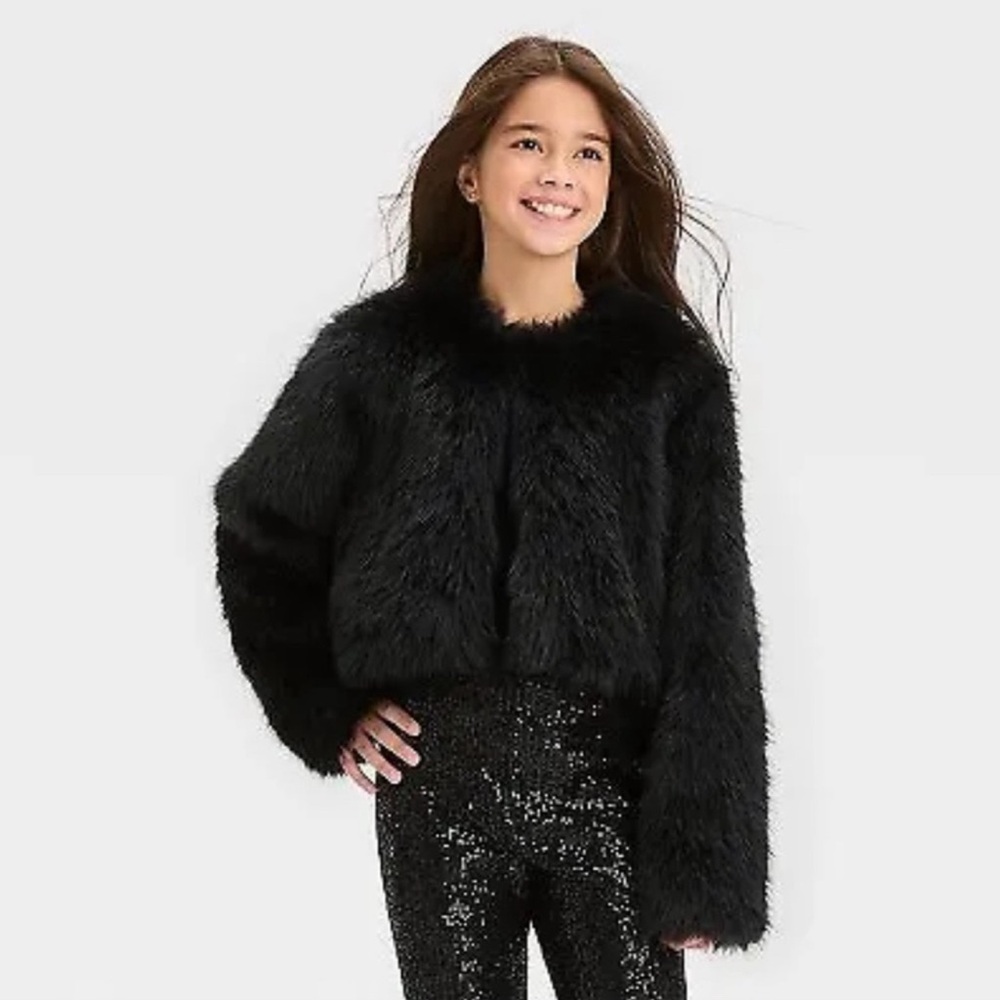 Girls' Faux Fur Cropped Jacket - art class